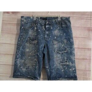 S2 BLACK PREMIUM DENIM JEAN SHORT SIZE 42 DISTRESSED 13'' INSEAM